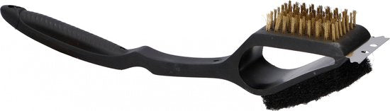 8711252866031 - Barbecue Reinigungsbürste - 3 in 1 - Stahlbürste - Scheuerschwamm - Schaber - 38 cm - Schwarz 8711252866031 - Barbecue Reinigungsbürste - 3 in 1 - Stahlbürste - Scheuerschwamm - Schaber - 38 cm - Schwarz