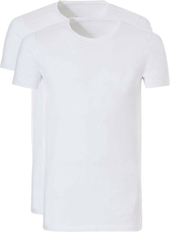 8711665623894 - Basic-T-Shirt Langer weißer Rundhalsausschnitt Slim Fit 2er-Pack - L