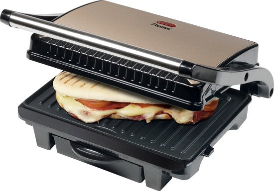 8712184062096 - Kontaktgrill für 2 Personen Panini-Maker mit Fettauffangschale & Antihaftbeschichtung 1000 W Farbe Hellbeige