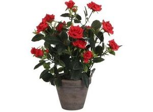 8712293483331 - Mica Decorations - Mica künstlicher Rosenstrauch rot im Blumentopf 33 x 25 cm Dekoblumen