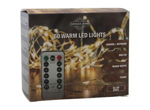 8712442142812 - HIT - Außen Draht Lichterkette warm weiß - 60 led   600 cm - Leuchtdraht mit Timer und Dimmer Funktion Fernbedienung Batterie betrieben