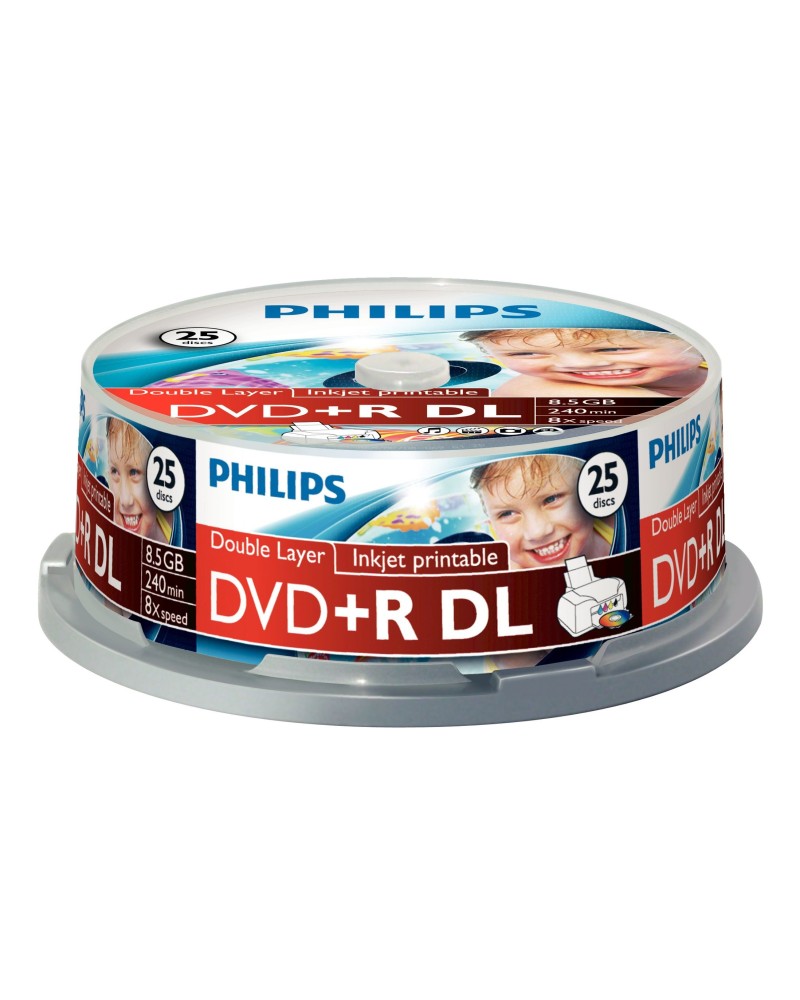 8712581383787 - DR8I8B25F - 25 x DVD+R DL - 85 GB (240 Min) 8x - mit Tintenstrahldrucker bedruckbare Oberfläche - Spindel