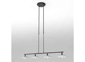 8712746133592 - Sienna Lighting - Sienna Tallerken Gerade Stangen-Pendel-Deckenleuchte Halterung schwarz matt Glas weiß matt transparent matt