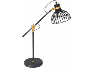 8712746145380 - Tischlampe schwarz Beistellleuchte Retro Leselampe Wohnzimmer Schreibtischlampe verstellbar Gitterschirm Metall gold 1x E27 LxBxH 50x18x60 cm