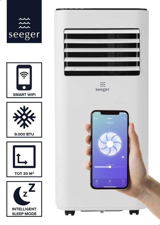 8712837882309 - SEEGER Mobile Smart Air Conditioner mit Luftentfeuchter und WiFi - 9000 BTU - Inklusive Installationskit - Für Wohnzimmer und Schlafzimmer - Klimaanlage - SAC9000S - Weiß