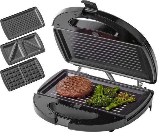 8712876501537 - TGM2000B - Multigrill 3 in 1 - Inklusive Sandwich- und Waffelplatten - 750 Watt - Schwarz