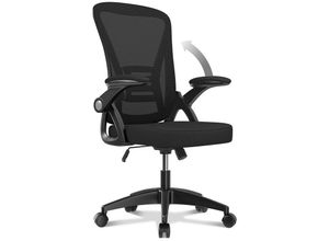 8712962404384 - Naspaluro - Bürostuhl – ergonomischer Sitz – Sessel mit 90° klappbarer Armlehne – Lordosenstütze – höhenverstellbar - Schwarz