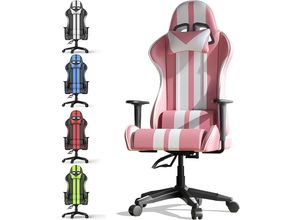 8712962406401 - Bürostuhl Gaming-Stuhl Bürostühle mit hoher Rückenlehne mit Kissen und verstellbarer Rückenlehne Rosa und Weiß BIGZZIA - Rosa und Weiß