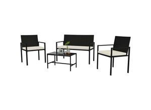 8712962711512 - Gartenmöbel-Set für den Außenbereich aus Rattan 4-teilig Gartenmöbel-Set für 4 Personen inklusive 1 Sofa 2 Sessel 1 Tisch - Schwarz - Bigzzia