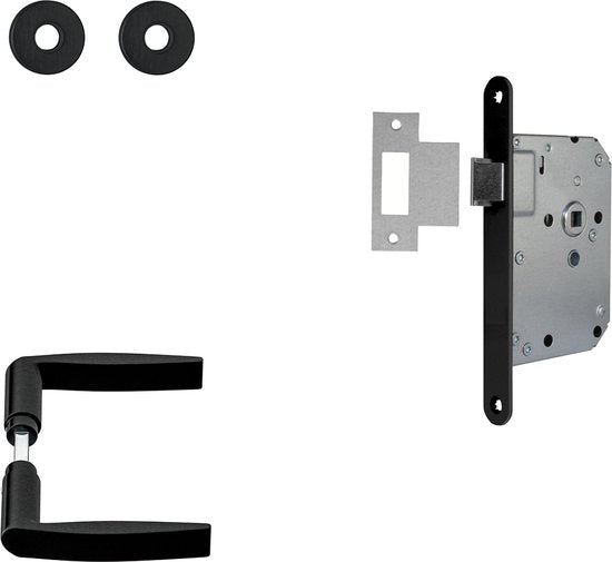 8713249306148 - AXA Innentürbeschlagset (Curve Click) Schwarz poliert Drücker (Modell Curve) auf Rosette und Schloss mit schwarzer Stulpe