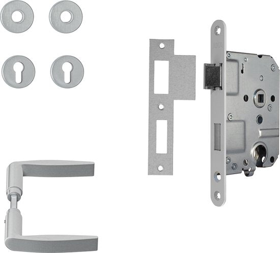 8713249306209 - AXA Innentürbeschlagsgarnitur (Curve Click) Aluminium poliert Drücker (Modell Curve) auf Rosette mit Zylinderloch und Schloss mit weißer Stulpe 8713249306209 - AXA Innentürbeschlagsgarnitur (Curve Click) Aluminium poliert Drücker (Modell Curve) auf Rosette mit Zylinderloch und Schloss mit weißer Stulpe