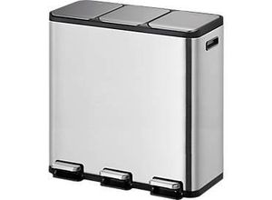 8713631192007 - EKO Treteimer EcoCasa Edelstahl gebürstet fingerabdrucksicher 3 x 15 Liter gedämpfte Deckel B 605 x T 321 x H 508 mm silber