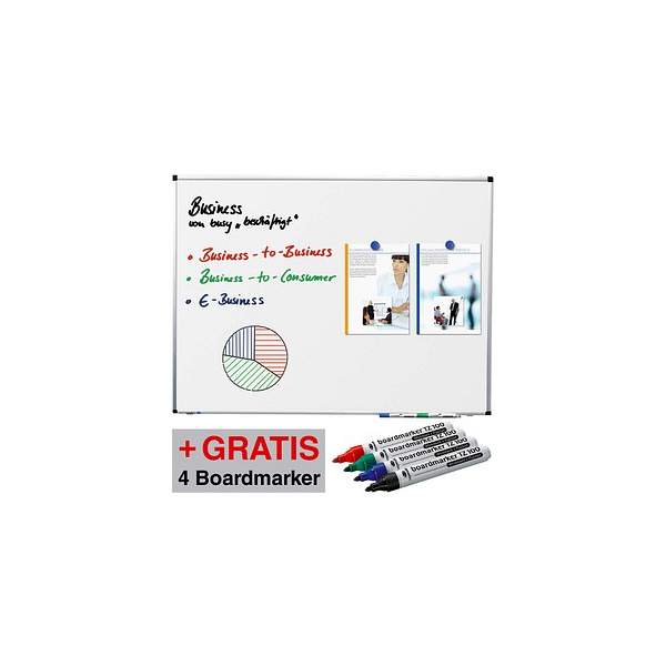 8713797047135 - Whiteboard PREMIUM 900 x 600 cm weiß spezialbeschichteter Stahl + GRATIS 4 Boardmarker TZ 100 farbsortiert 8713797047135 Legam