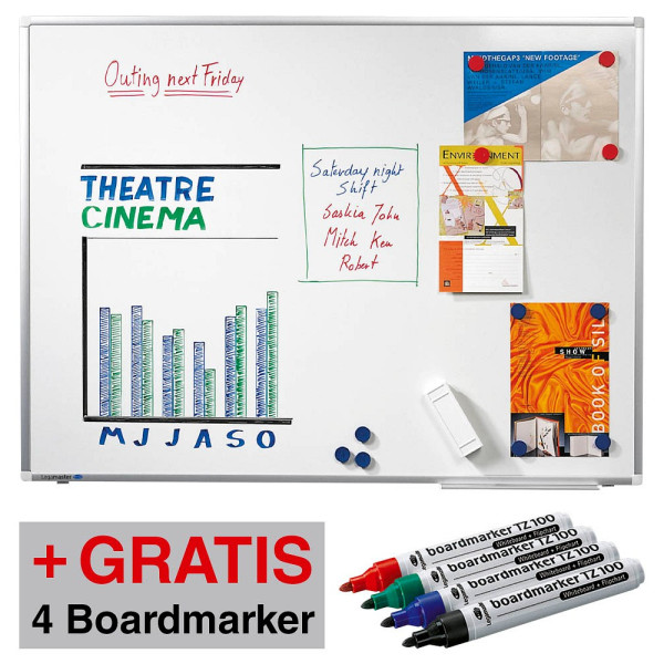 8713797067218 - AKTION Whiteboard PREMIUM PLUS 1800 x 1200 cm weiß emaillierter Stahl + GRATIS 4 Boardmarker TZ 100 farbsortiert