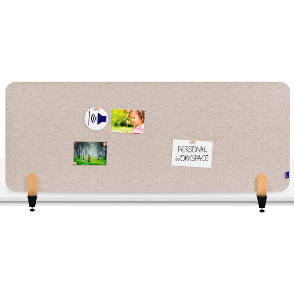 8713797101189 - Akustik-Tischtrennwand Elements PET-Kern Stoffoberfläche pinnbar inkl 2 Tischklemmen B 1600 x H 600 x T 21 mm soft beige