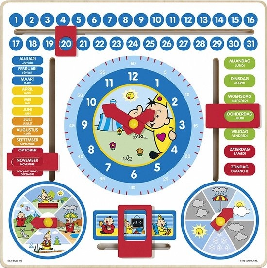 8714274191310 - Bumba Holzspielzeug Kalender Uhr lernen Uhr Praxis Uhr - Kleinkind Vorschule Spielzeug - Bambolino Toys