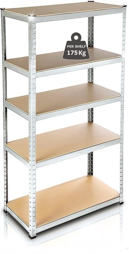 8714426153753 - Schwerlastregal 180x90 cm - Metallregalschrank   Fachbodenregal   Lagerschrank - 5 Fachböden x 175kg - Edelstahl