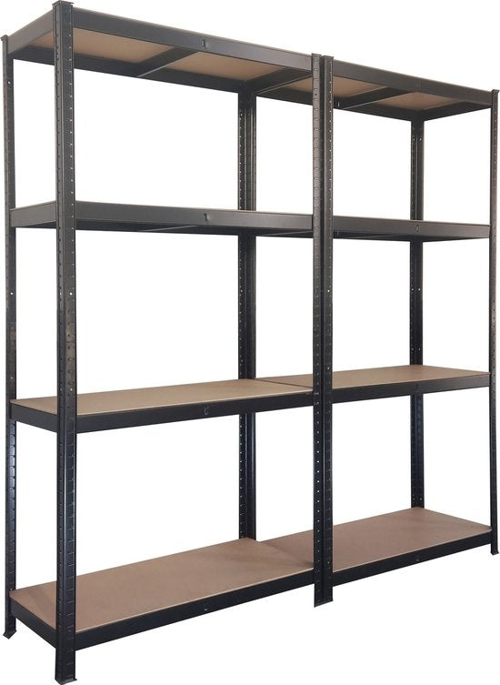 8714426153777 - 2x Schwerlastregal 160x80 cm - Regalschrank 8 Fachböden x 100kg - Schwarz