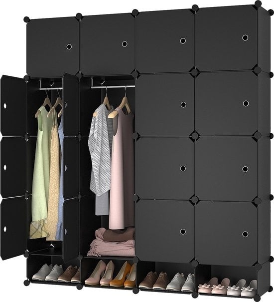 8714426423306 - 4x5 Abteilungskleiderschrank Bari schwarz 150x165 cm - Kunststoffkleiderschrank mit Hängefläche   Raumteiler abschließbar