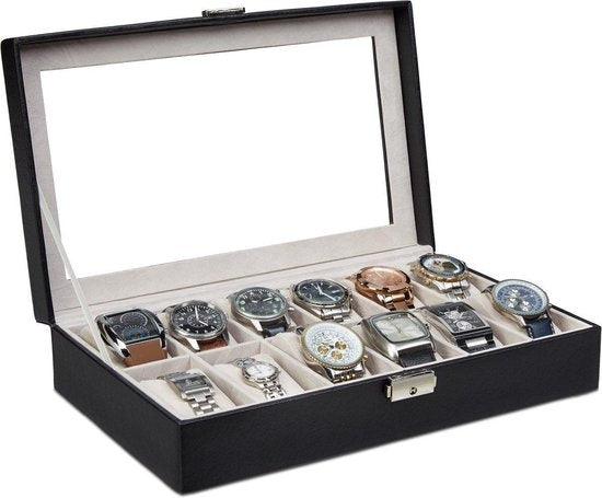 8714426443939 - Uhrenbox - Uhrenbox für Damen und Herren - 12 Uhren - Schwarz