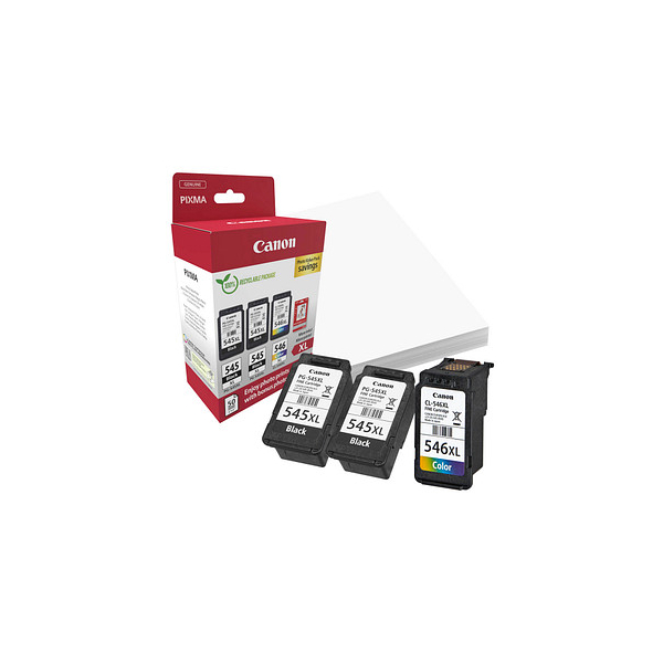 8714574680040 - Original PG-545XL + CL-546XL Druckerpatronen Valuepack - 2 x schwarz   1 x farbig + 50 Blatt Fotopapier (8286B015)