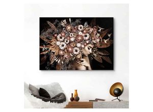 8714597598315 - Wandbild REINDERS Wandbild Blumenreichtum Frau - Schmetterling Strauß Romantik Bilder Gr B H 140 cm x 100 cm Blumen 1 St braun Kunstdrucke