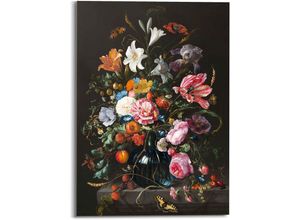 8714597612011 - Glasbild REINDERS Glasbild Stilleben mit Blumen Mauritshuis - Alte Meister Bilder Gr B H 50 cm x 70 cm Blumen 1 St schwarz Glasbilder