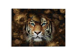 8714597612042 - Glasbild REINDERS Glasbild Tiger Tierreich - Blumen Herbstfarben Blaue Augen Bilder Gr B H 70 cm x 50 cm Tiger 1 St braun Glasbilder