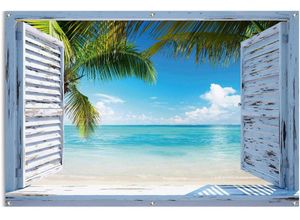 8714597620405 - Poster REINDERS Strandfenster Bilder Gr B H T 120 cm x 80 cm x 01 cm blau Poster leichtes und wasserfestes Gartenposter für den Außeneinsatz