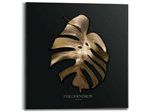 8714597636581 - Wandbild REINDERS Monstera Blatt Bilder Gr B H T 50 cm x 50 cm x 16 cm goldfarben (gold) Kunstdrucke