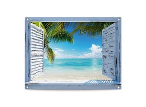 8714597638707 - Poster REINDERS Strandfenster Bilder Gr B H T 80 cm x 60 cm x 01 cm blau Poster Outdoor für Garten oder Balkon