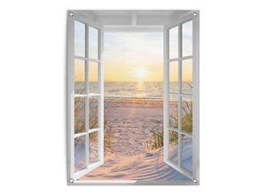 8714597643329 - Poster REINDERS Sonnenuntergang durch das Fenster Bilder Gr B H T 60 cm x 80 cm x 01 cm beige Poster Outdoor für Garten oder Balkon