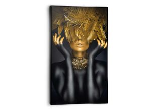 8714597662597 - Wandbild REINDERS Golden Feathers Bilder Gr B H T 70 cm x 118 cm x 37 cm goldfarben (gold) Kunstdrucke