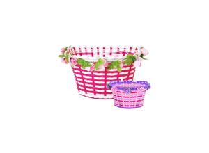 8715347008719 - Volare geflochtener Fahrradkorb - Blumen - Mädchen - Weiß Rosa oder Lila Rosa