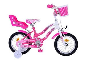 8715347014918 - Volare Lovely Kinderfahrrad Mädchen 14 Zoll Pink Weiß mit Korb und Puppen-Sitz