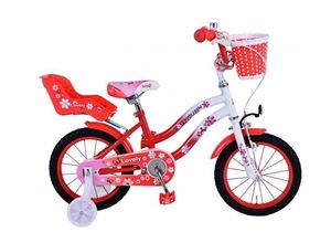 8715347014925 - Volare Lovely 14 Zoll Kinderfahrrad rot weiß mit Hand- und Rücktrittbremse Stützrädern und Korb