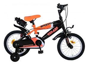 8715347020438 - Volare Sportivo Kinderfahrrad - Jungen - 14 Zoll - Neon Orange Schwarz - Abnehmbare Stützräder