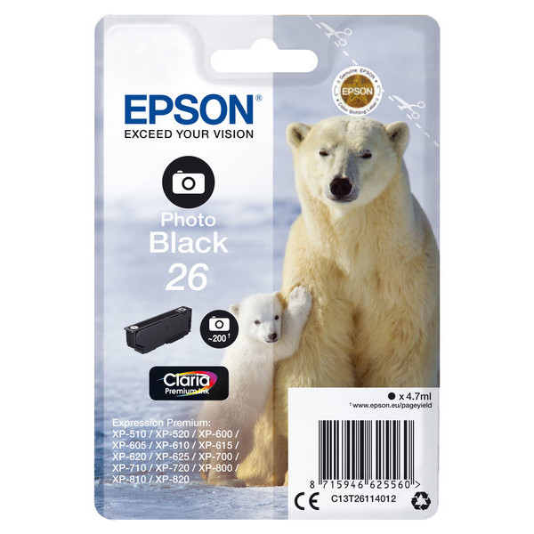 8715946625560 - C13T26114012 Druckerpatrone 26 Photo Schwarz Claria Premium Ink (C13T26114012) - Epson