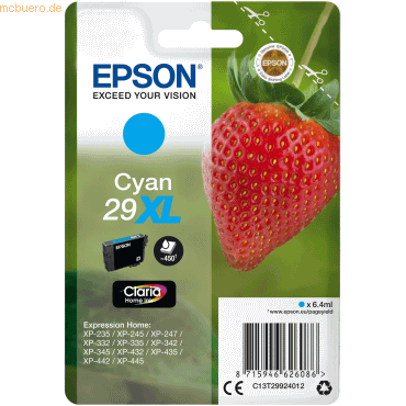 8715946626093 - Strawberry Singlepack Cyan 29XL Claria Home Ink - Epson