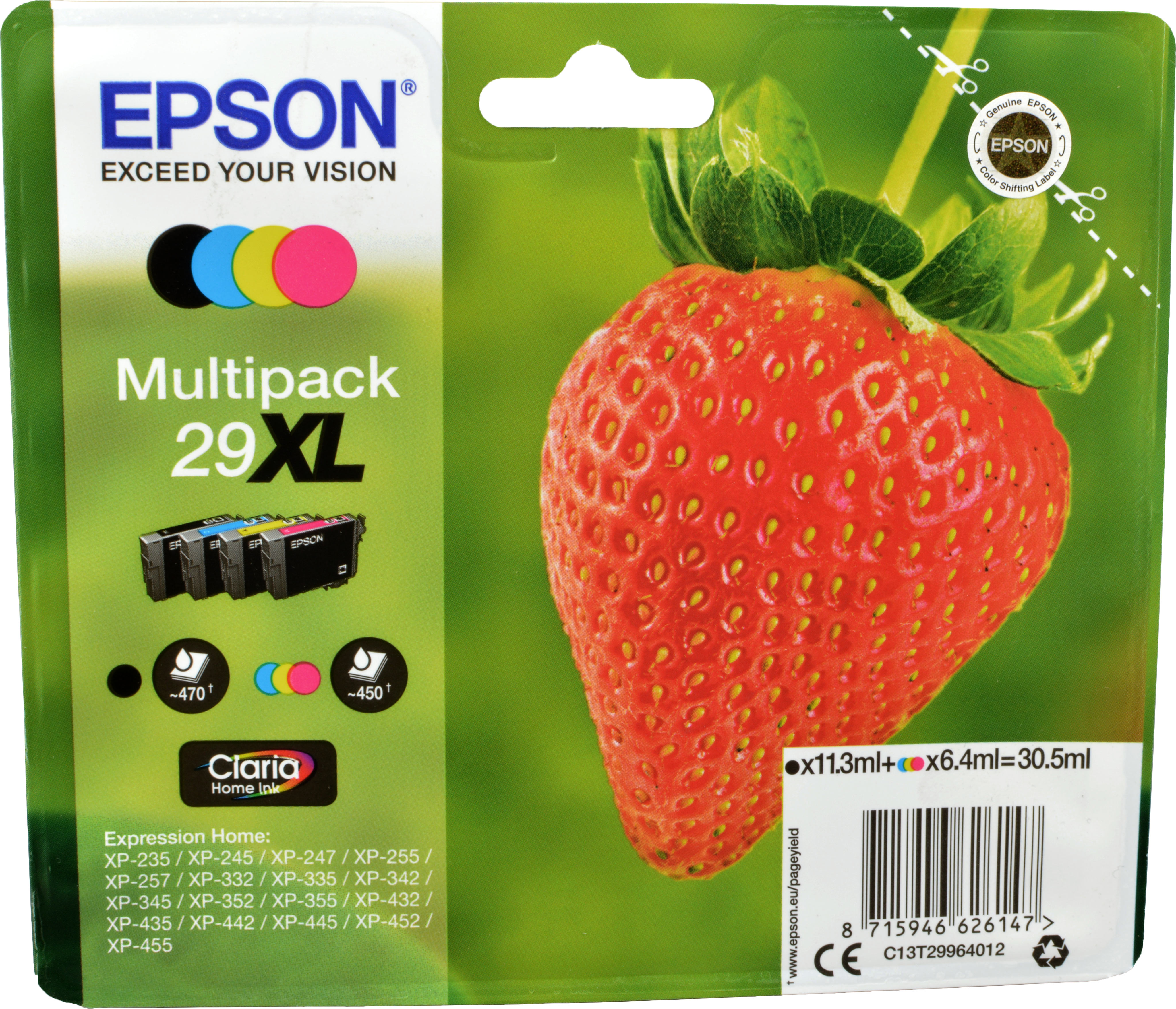 8715946626147 - Strawberry Multipack 4-colours 29XL Claria Home Ink - Hohe (XL-) Ausbeute - 113 ml - 64 ml - 470 Seiten - 1 Stück(e) - Multipack