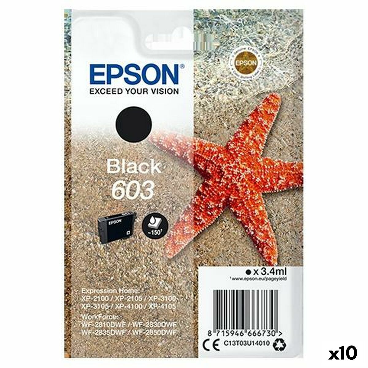 8715946670225 - Original Ink Patrone EPSON P-2100 3100 4100   WF-2830DWF 2850DW-Nr 603 Schwarz (10 Einheiten)