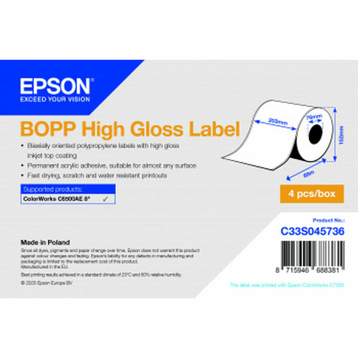 8715946688381 - BOPP - continuous labels - 4 roll(s) - Roll (203 cm x 68 m)