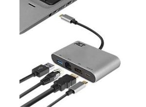 8716065395549 - Act AC7040 1 x USB C Stecker auf 1 x HDMI weiblich 1 x USB C weiblich 1 x USB A 1 x Ethernet Multiport Dock 015 m Schwarz Grau