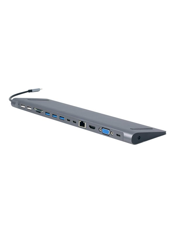 8716309121439 - A-CM-COMBO9-01 USB-Typ-C-9-in-1-Multiport-Adapter (USB-Hub + hdmi + vga + pd + Kartenleser + lan + 35-mm-Audio) Space Grey - Black - Gembird