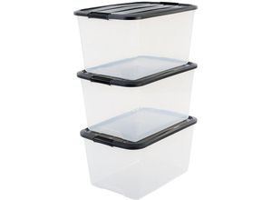 8716382155864 - 3er-Set Aufbewahrungsboxen 45 l mit Clips stapelbar Wohnzimmer Schlafzimmer Garage - Top Box TB-45 - Transparent   Schwarz - Iris Ohyama