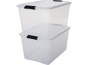 8716382156687 - Aufbewahrungsbox mit Deckel 45L 2er-Set Transparent Schnappverschlüsse mit Griffen Stapelbar Stark & Langlebig Für Kleidung Garage Zuhause