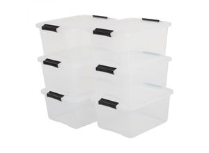 8716382175244 - Aufbewahrungsbox mit Deckel 15L 6er-Set Transparent Schnappverschlüsse mit Griffen Stapelbar Stark & Langlebig Für Kleidung Garage Zuhause