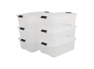 8716382175442 - Aufbewahrungsbox mit Deckel 30L 6er-Set Transparent Schnappverschlüsse mit Griffen Stapelbar Stark & Langlebig Für Kleidung Garage Zuhause