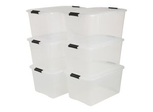 8716382175640 - Aufbewahrungsbox mit Deckel 45L 6er-Set Transparent Schnappverschlüsse mit Griffen Stapelbar Stark & Langlebig Für Kleidung Garage Zuhause