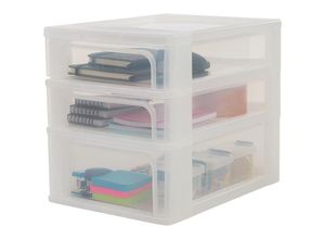 8716382183478 - Iris Ohyama - Schreibtisch-Organizer mit 2 flache und 1 tiefe Schublade Mattweiß Easy-Pull-System A4 & A5 Format Schreibtisch Organizer für Büro